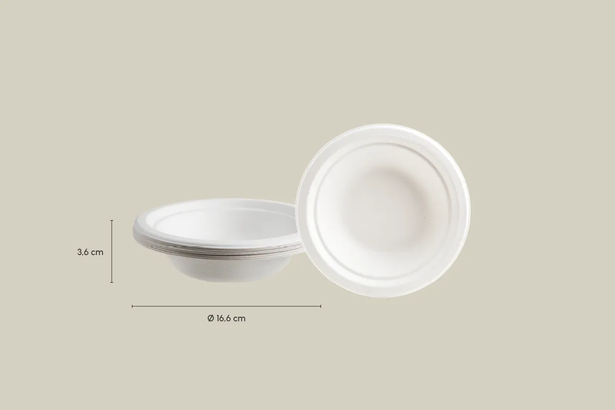 Zuckerrohr-Schale, weiß, 350ml, Ø 16,6 x H3,6 cm (1.000er Karton)
